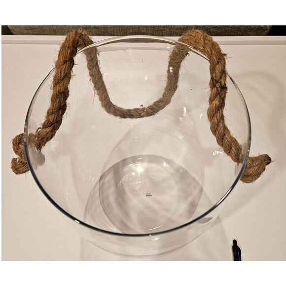 10" Glass Hurricane/Vase/Decor with Rope Handle - Picture 3 of 3
